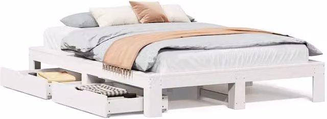 Berkfield Home White Solid Wood Pine Bed Frame W: 140 cm, D: 200 cm