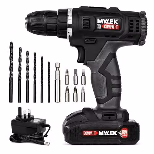 Mylek 18V Cordless Drill and Screwdriver Set with 1500mAh Rechargeable Battery Pack, Black – 1