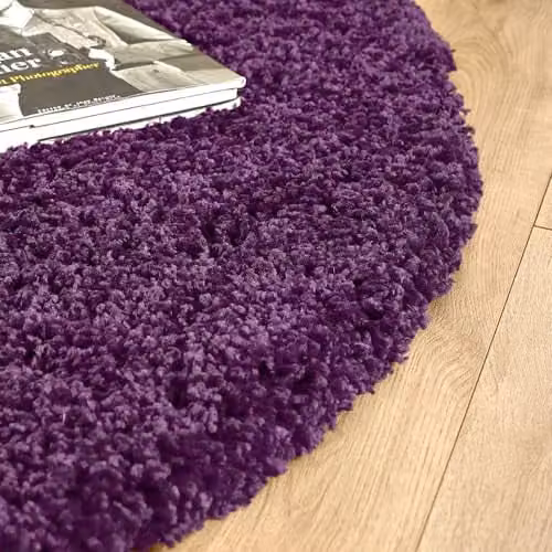 Bravich Round Purple Shaggy Rug, Diameter: 120 cm, Pile Height: 5 cm, Washable and Underfloor Heating Suitable – 2