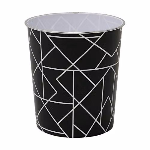 JVL Linear Waste Paper Bin Set of 2, Black and Silver Plastic – 2