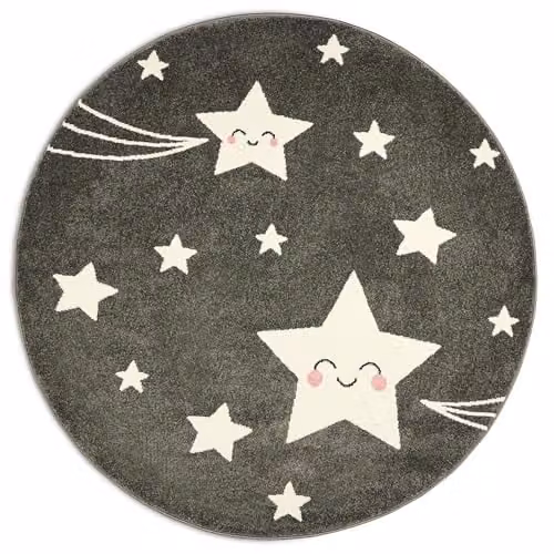 Bravich Grey Stars Kids Round Rug, Diameter: 160 cm
