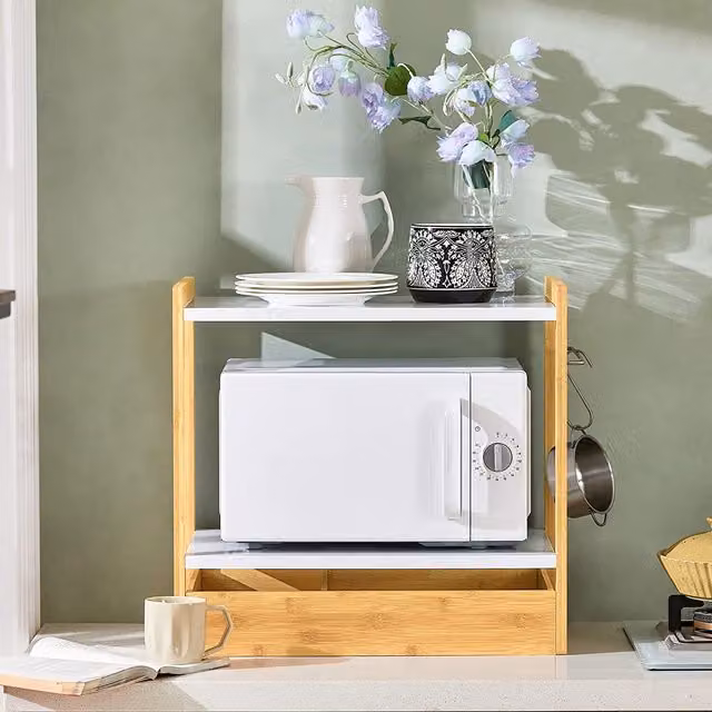 SoBuy Bamboo Kitchen Storage Organizer Microwave Shelf in Brown