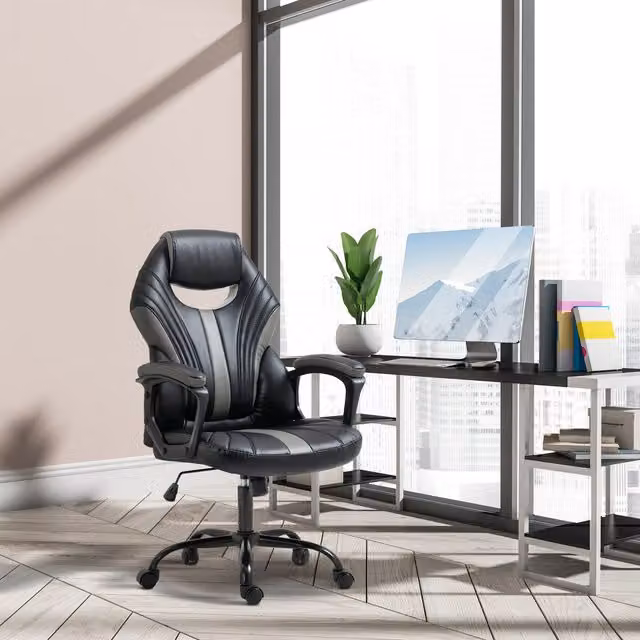 Vinsetto Racing Gaming Chair in Grey and Black Synthetic Leather with Headrest and Armrests