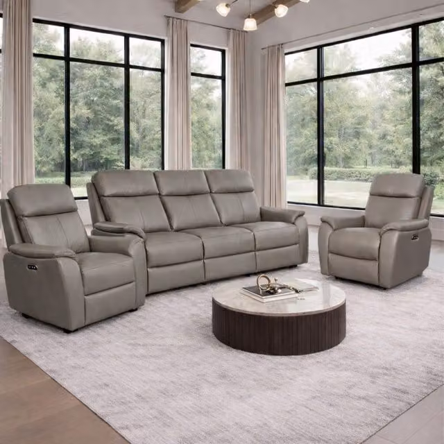Aspire Kingsmere 5 Piece Power Recliner Sofa Set in Elephant Grey with USB Charging and Synthetic Leather Upholstery
