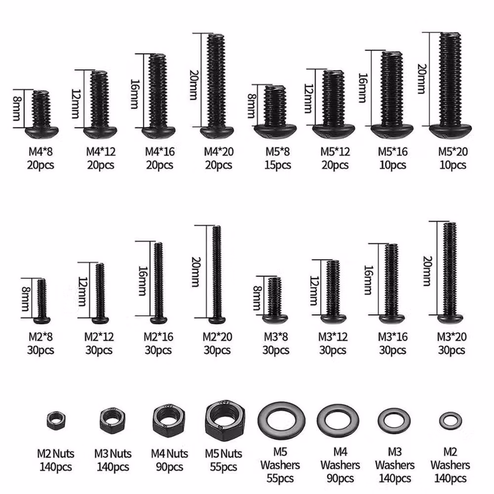 FLAVORA 1225-Piece Stainless Steel Hex Socket Screw, Bolt and Nut Set in Black – 3