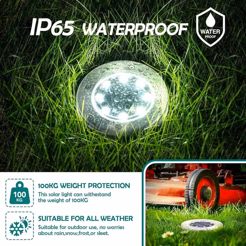 NESTLUNE 4 Pack Solar Powered Recessed Ground Lights in Silver with Cool White Transparent Glass for Garden and Terrace – 4