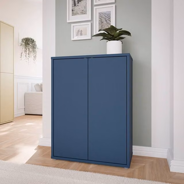 Furniture To Go Alice Springs Modern Shoe Cabinet with 2 Push-to-Open Doors in Navy Blue – 1