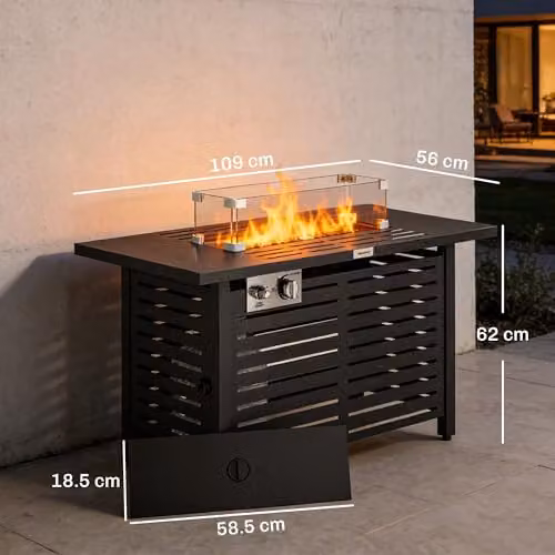 Outsunny Black Propane Gas Fire Pit Table with Rain Cover, W/D/H: 157.5 x 142.2 x 142.2 cm – 6