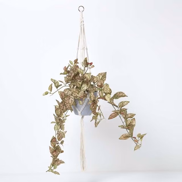 Homescapes Artificial Hanging Ivy Plant in Pot, Pink and Green, 95 cm