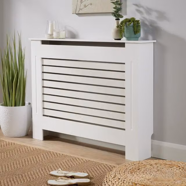 Home Source White Wooden MDF Radiator Cover and Hallway Shelf Cabinet – 1