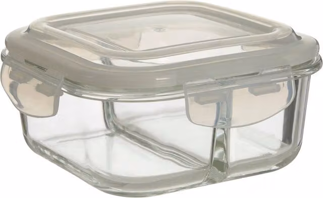 Orsina 800 ml Square Glass Food Storage Container with White BPA-Free Lid and Clip Closure, Transparent – 1