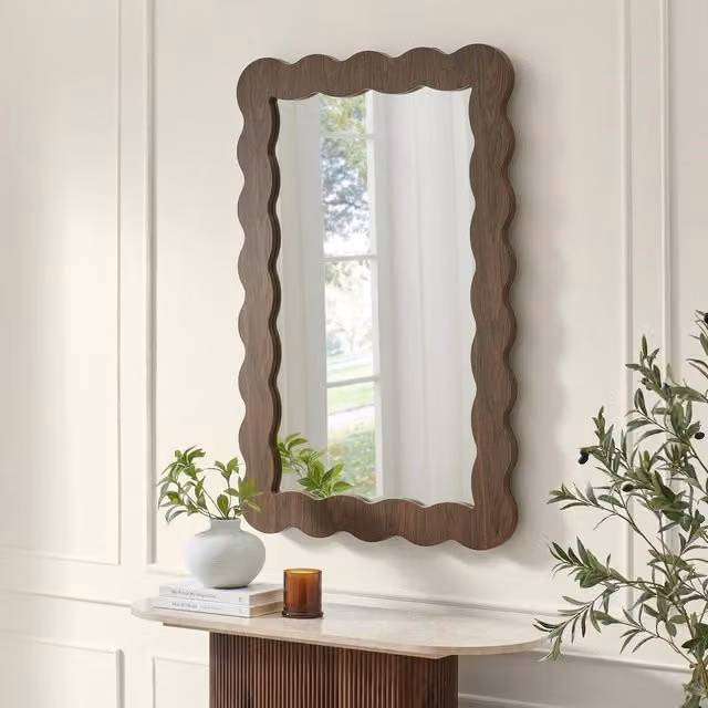 FurnitureboxUK Wiggle Mid Century Rectangular Wall Mirror in Brown Walnut Wood and Metal, W: 120 cm, H: 80 cm – 1