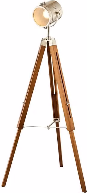Litecraft Acton Tripod Floor Lamp in Silver and Brown Wood