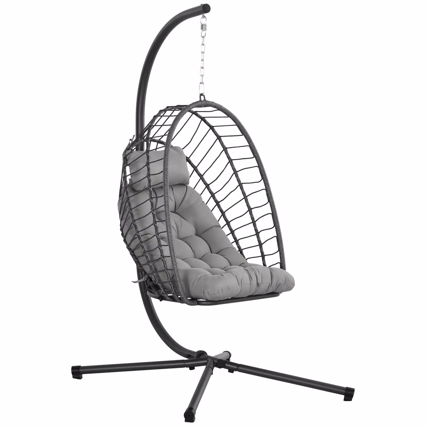 OUTSUNNY PE Rattan Hanging Swing Chair with Thick Cushion in Grey and Light Grey – 2