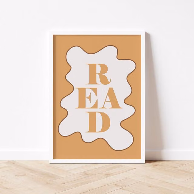 Autumns Corner Read Print Wavy Edition Typography Poster in Mustard Yellow, A2