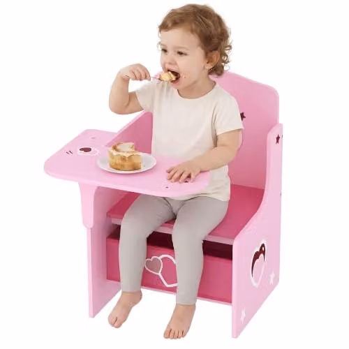 AIYAPLAY Kids Table and Chair Set with Play Wells and Tilting Top, Pink Writing Desk for Children Aged 3-6 Years