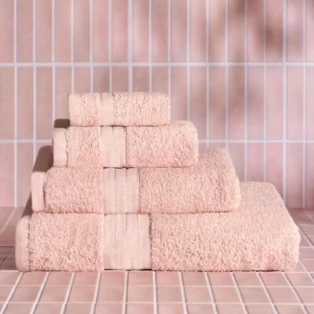 OHS 4 Pack of Fluffy 100% Cotton Terry Bath Towels in Pink