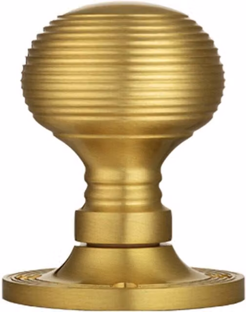 Loops Pair of Round Textured Beehive Mortice Door Knobs in Satin Brass, 52mm Diameter – 1