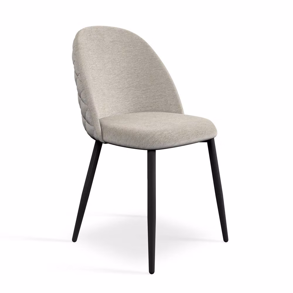 More4Homes Arlo Oak Round Dining Table with Black Legs and 6 Raye Beige Velvet Dining Chairs Set – 2