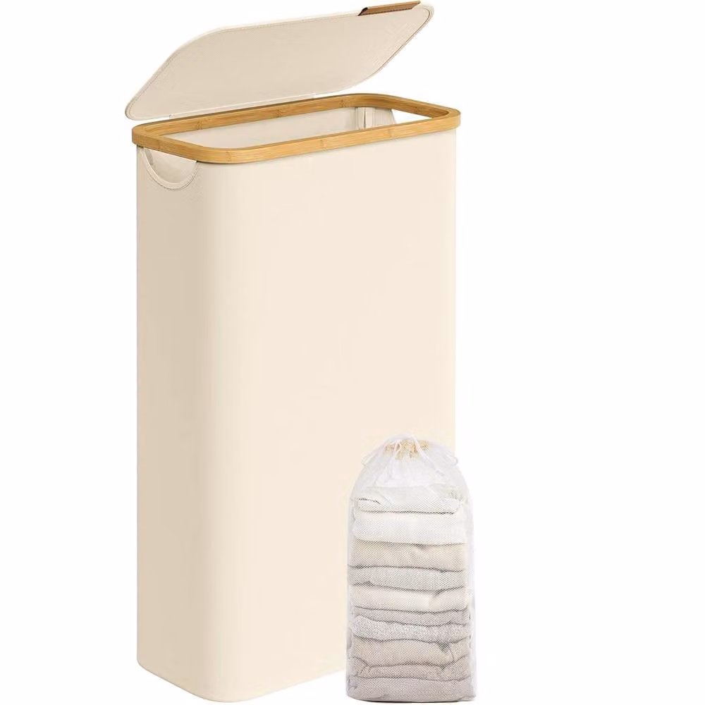 The Bazaarist Slim Laundry Hamper with Lid and Removable Mesh Liner, White – 2