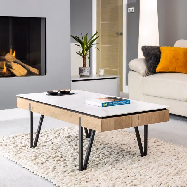 Artemis Home Satori Stone Coffee Table in Light Grey and White