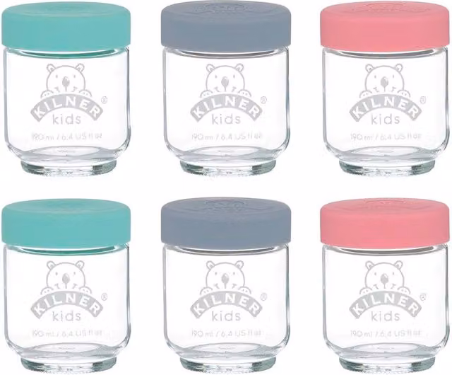 Kilner Set of 6 Transparent Glass Baby Food Jars, 190ml each