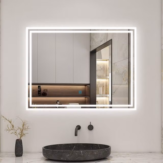 Aica Bathroom LED Wall Mirror with Touch Control in White, Width: 80 cm
