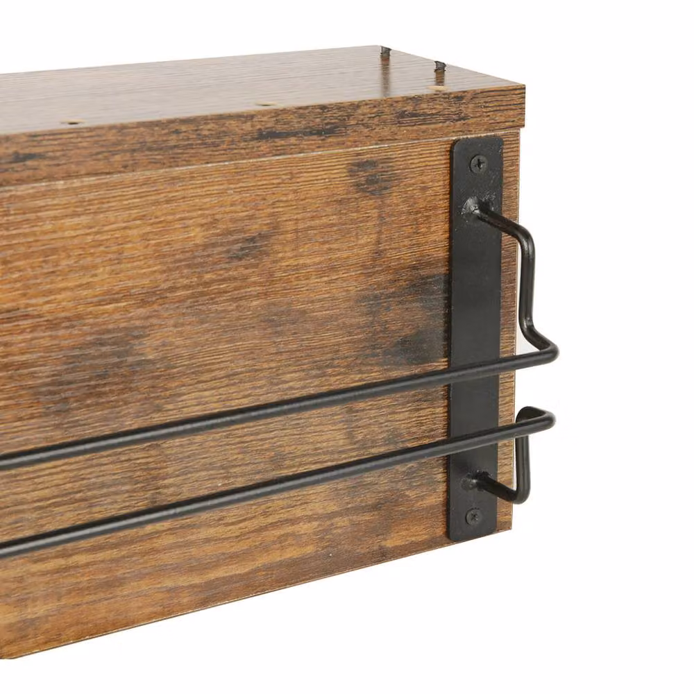 Levede Brown Wall Mounted Floating Wine Rack and Glass Holder with Back Panel – 5