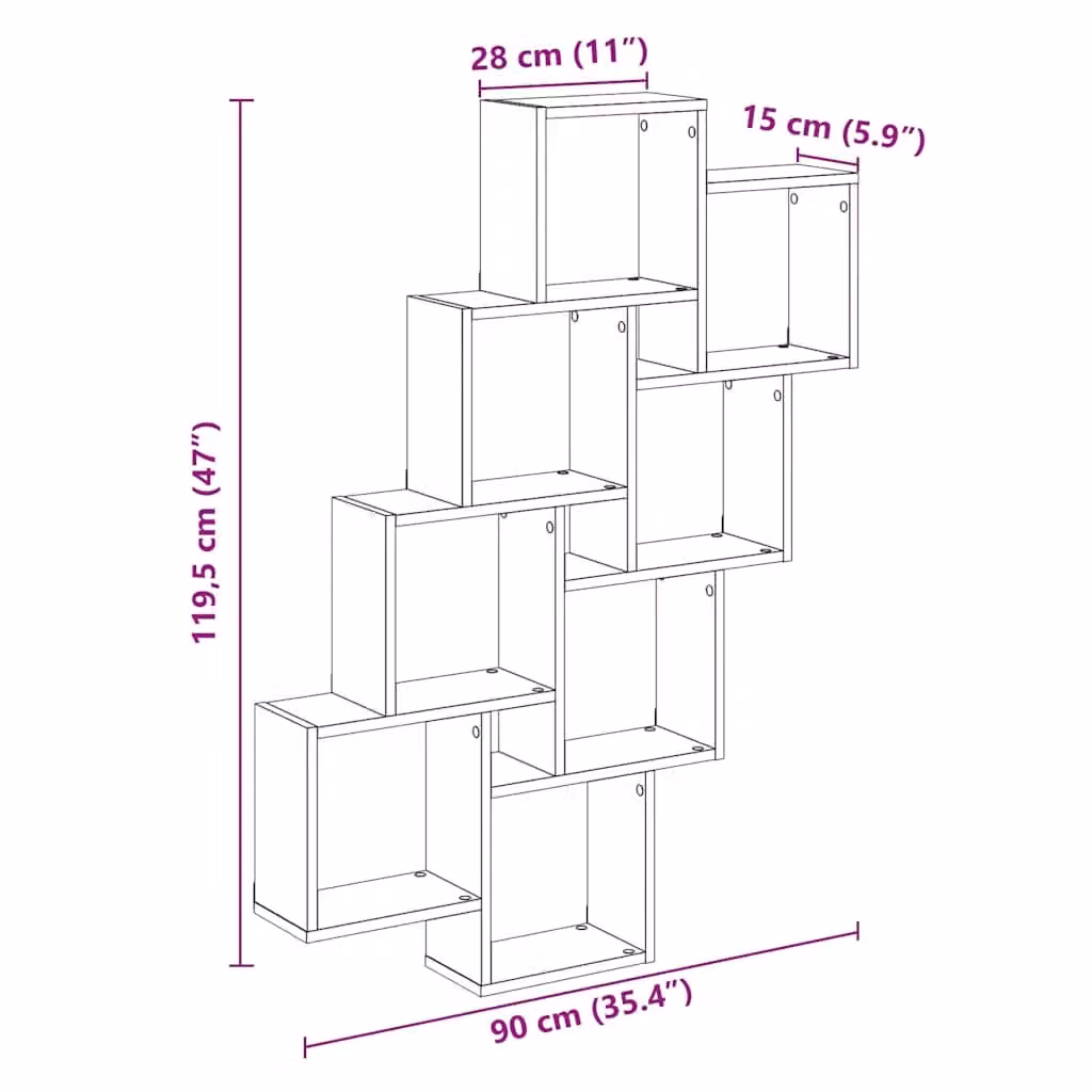Berkfield Home Artisan Oak Wall Cube Shelf, Brown, W: 90 cm, D: 15 cm, H: 119.5 cm – 4