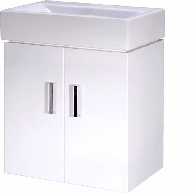 Balterley Gloss White Wall Hung 2 Door Cloakroom Vanity Basin Unit W: 45.0 cm, H: 59.5 cm