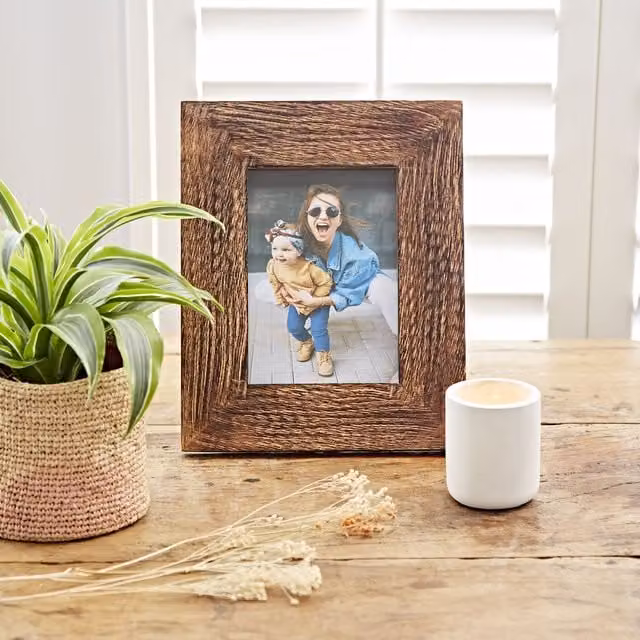 Paper High Natural Mango Wood Single Rectangular Tabletop Photo Frame in Brown