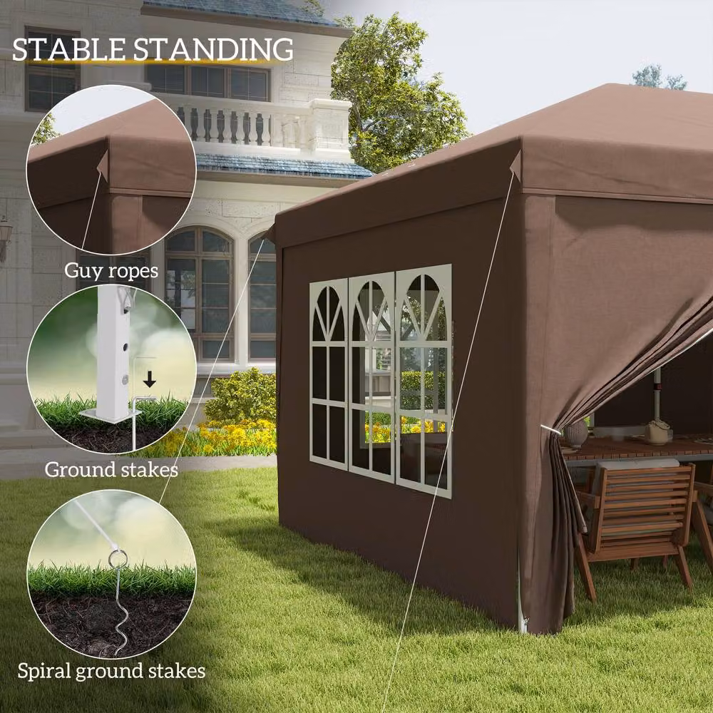 Outsunny Brown Pop-Up Gazebo with Curtain Walls and Windows, W: 600 cm, D: 300 cm, H: 205 cm – 6