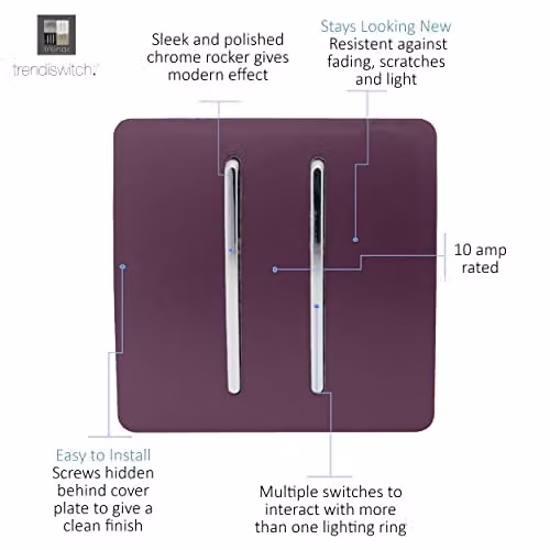 Trendi 2 Gang 3 Way Intermediate 10 Amp Rocker Light Switch in Plum Purple – 2