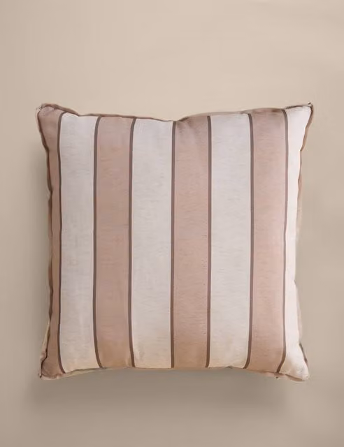 M&S Set of 2 Striped Square Outdoor Cushions in Beige and Multicolour