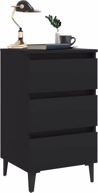 Berkfield Home Sturdy Bed Cabinet with Metal Legs, Black, W: 40 cm, D: 35 cm, H: 69 cm