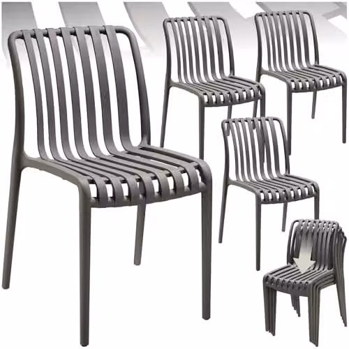 tectake Set of 4 Modern Slatted Garden Chairs in Anthracite Plastic for Terrace, Garden or Balcony