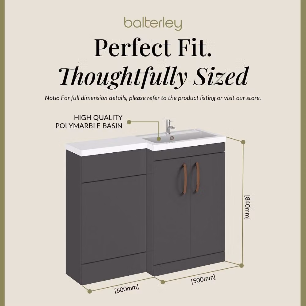 Balterley Gloss Grey Right-Hand Vanity and WC Unit Combination, W: 110 cm, H: 84 cm – 4