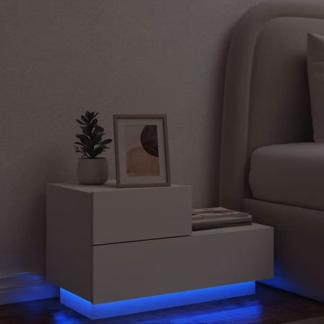 Berkfield Home Modern White Glossy Bedside Cabinet with Integrated LED Lights W/D/H: 70 x 36 x 40.5 cm