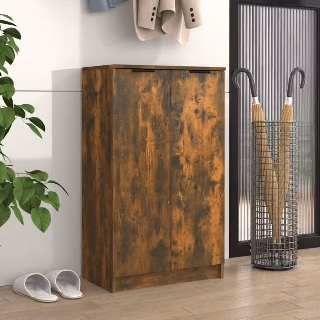 Berkfield Home Smoked Oak Shoe Cabinet in Brown, W/D/H: 59 x 35 x 100 cm – 1