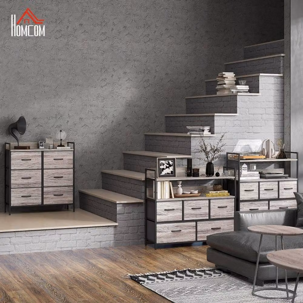 STILVORA Industrial Grey Chest of Drawers with Six Fabric Drawers and Metal Frame – 3