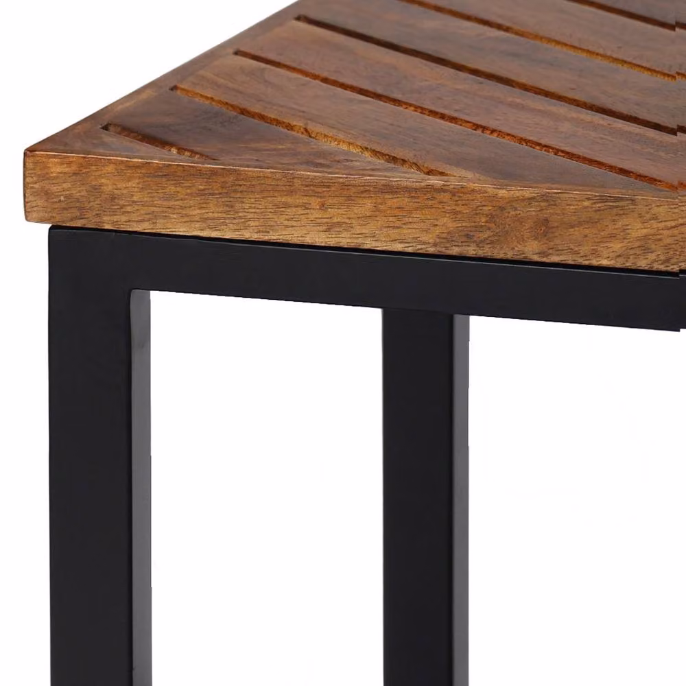 Jaipur Furniture Ltd Parquet Coffee Table with Stool in Brown Mango Wood and Black Iron, W: 120 cm, D: 60 cm, H: 41.5 cm – 4