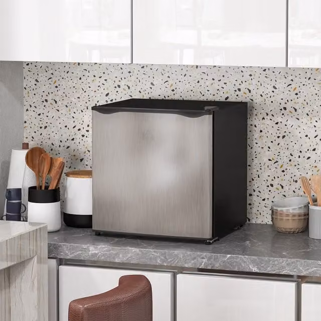 HOMCOM 35L Silver Tabletop Upright Freezer with Adjustable Temperature and Wire Shelf