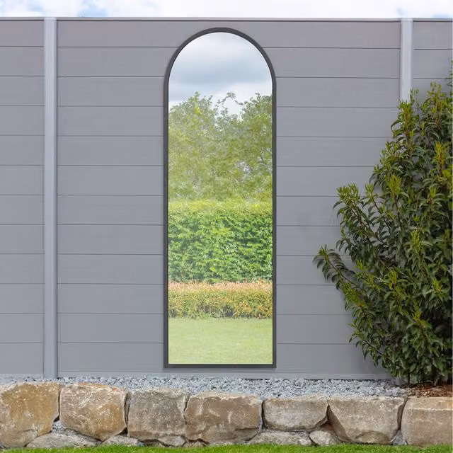 MirrorOutlet Arcus Modern Arched Outdoor Garden Wall Mirror in Black, Height: 180 cm