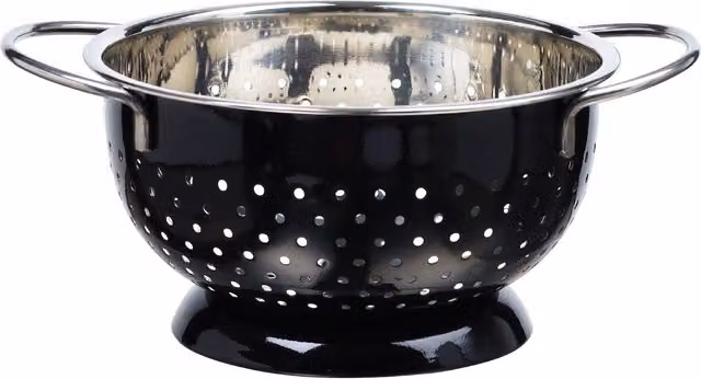 Buckingham Stainless Steel Round Hemisphere Colander Strainer with Handles, 1.5 l, 18 cm, Black and Chrome