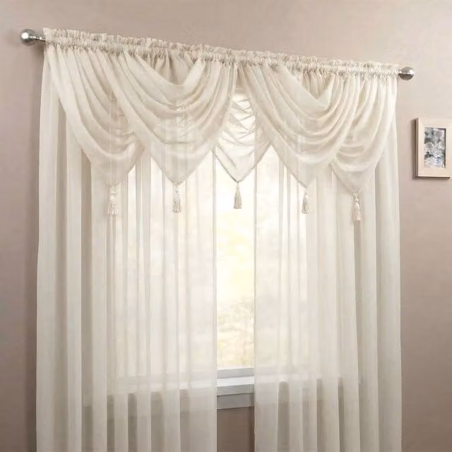 Luxury Living 5 Piece Voile Swag Set in Beige, Width: 56 cm, Drop: 45 cm – 1