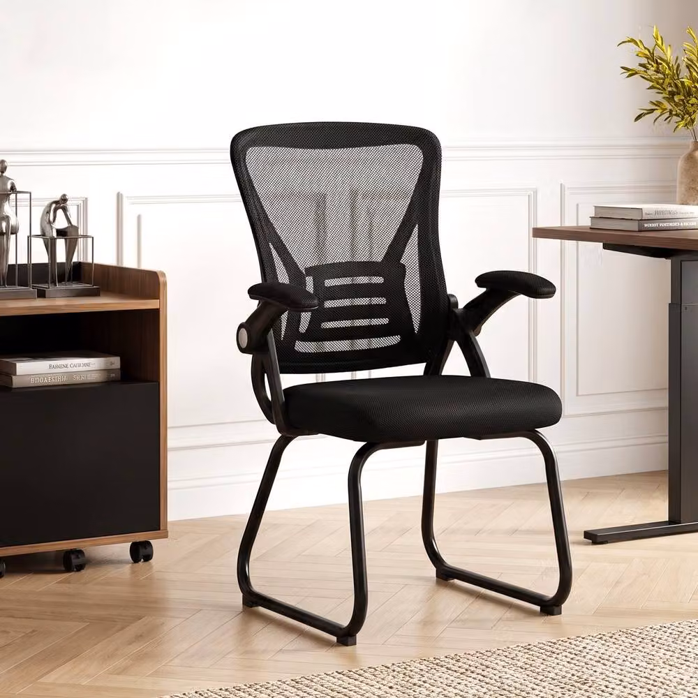 HOMCOM Modern Black Office Chair with Fabric Seat and Metal Legs – 2