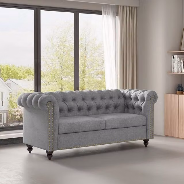 MCC Direct Victoria Chesterfield Fabric Button Back Sofa in Grey – 1