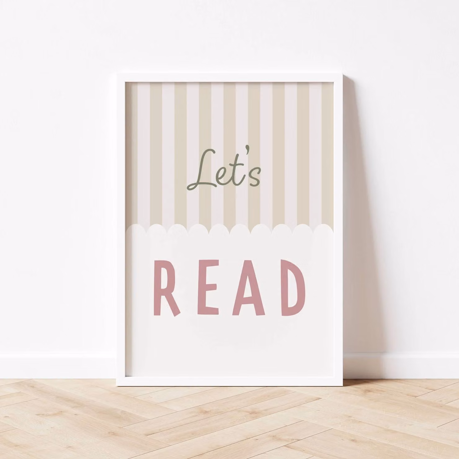 Autumns Corner Let's Read Stripy Edition Typography Paper Poster in Sage and Hessian, A3 – 3
