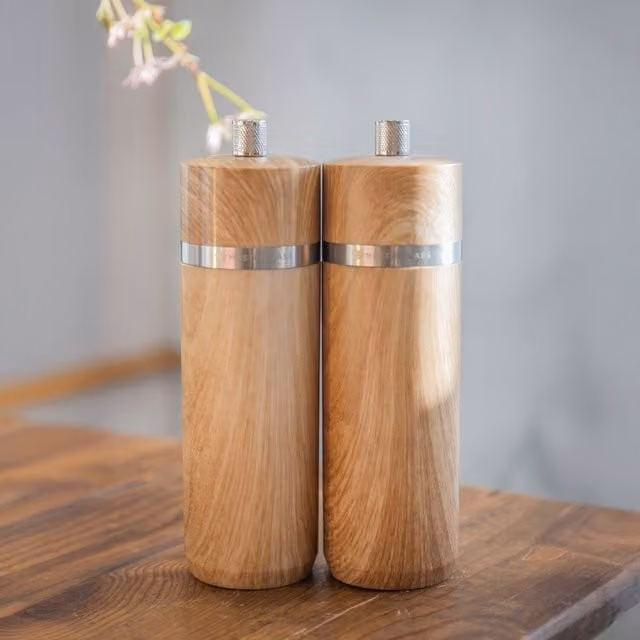 MasterClass Set of 2 Brown Wood and Ceramic Capstan Salt or Pepper Mills with Interchangeable Caps