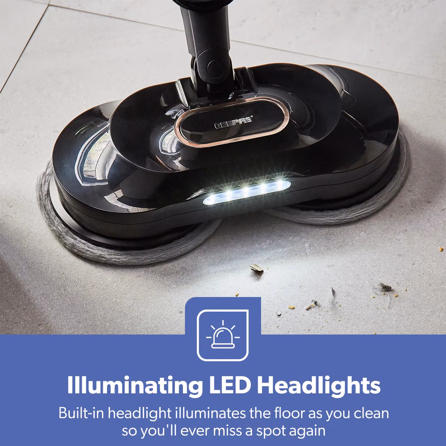 Geepas Digital Dual-Pad Steam Mop with LED Headlight in Black – 5
